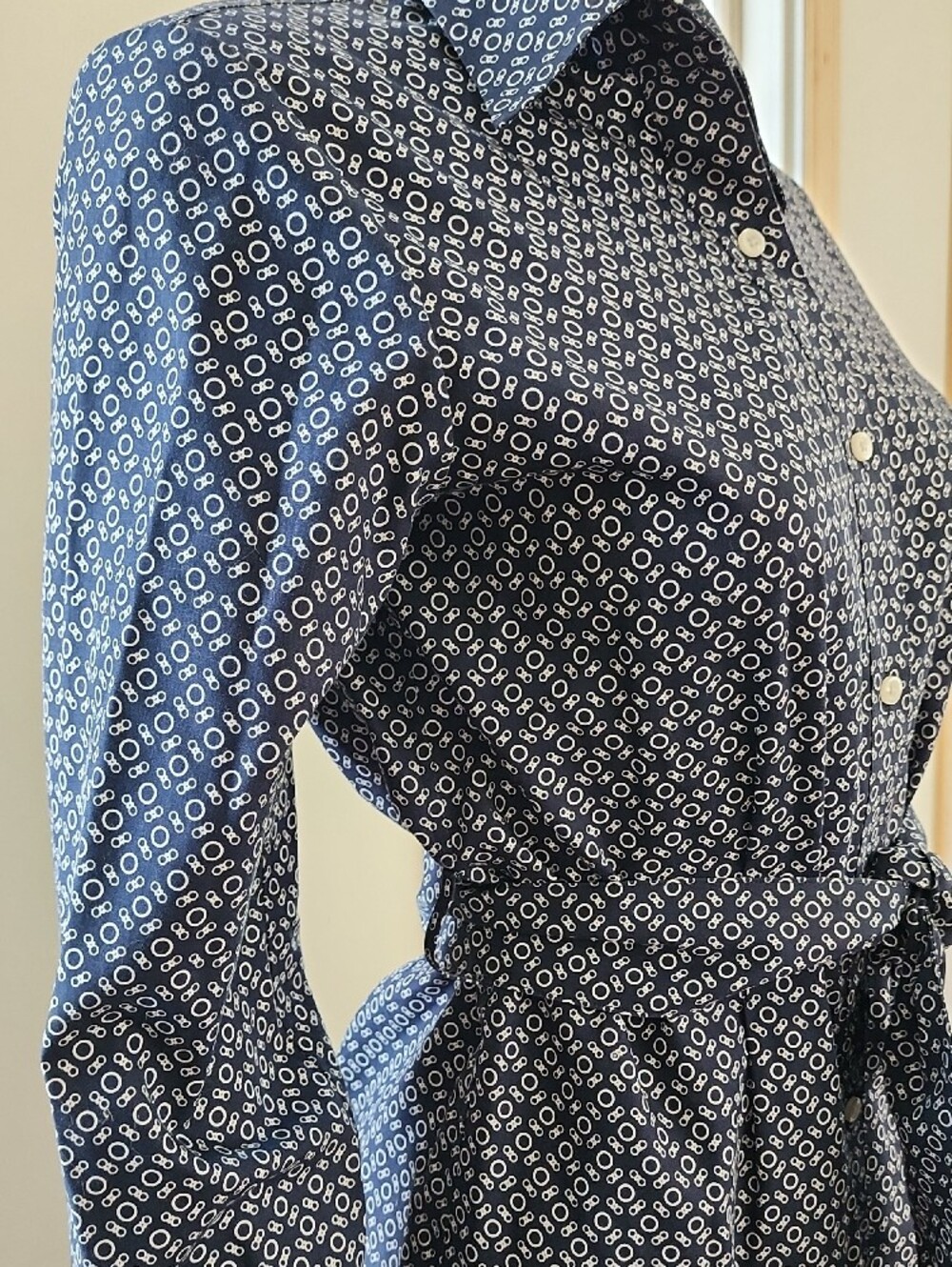 Brooks Brothers Navy Printed Long-Sleeve Shirt Dress - Picture 3 of 10
